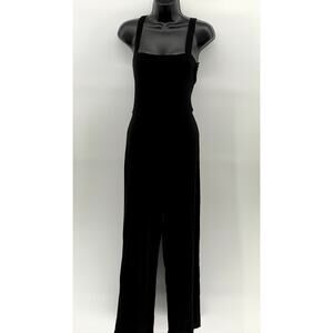 SANCTUARY Women's Black Rib Knit Straight-Neck Pull-On Cropped Jumpsuit SZ M